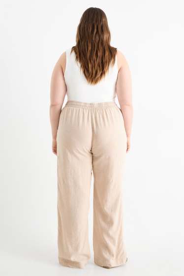 Damen - Stoffhose - Mid Waist - Wide Leg - Leinen-Mix - hellbeige