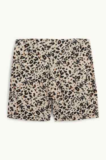 Damen - Skort mit Leinen-Anteil - Leo-Print - schwarz / beige