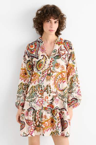 Femmes - Robe à encolure en V - à motif - coloré