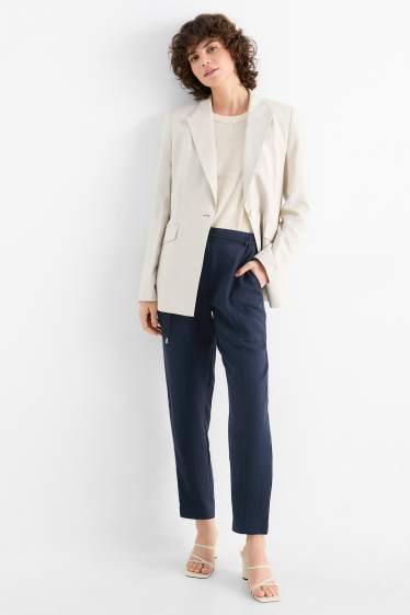 Femmes - Pantalon de toile - high waist - tapered fit - bleu foncé