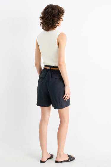 Mujer - Shorts con cinturón - high waist - negro