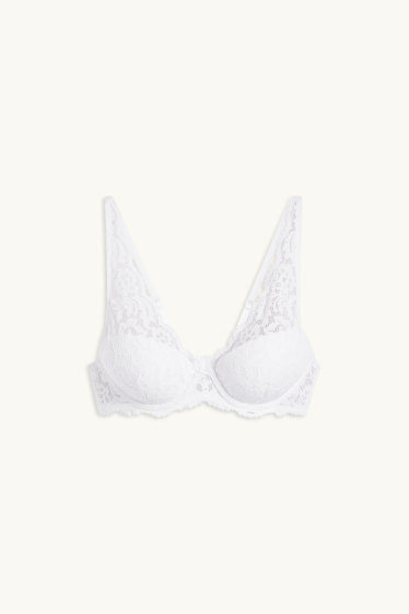 Dames - BH met beugels - PLUNGE - voorgevormd - wit