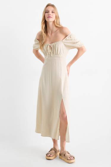 Femei - Rochie tip Empire cu conținut de in - bej deschis
