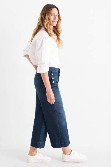Damen - Crop Wide Leg Jeans - Mid Waist - dunkeljeansblau