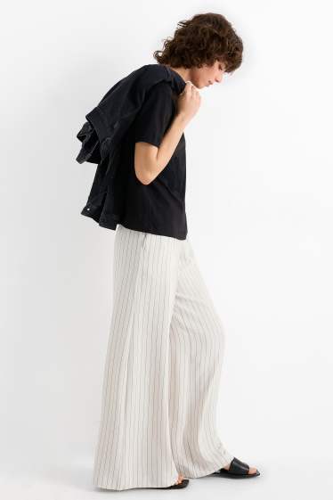 Women - Cloth trousers - mid-rise waist - wide leg - pinstripes - cremewhite