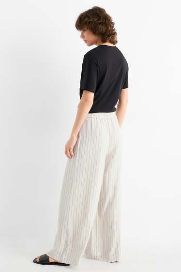 Women - Cloth trousers - mid-rise waist - wide leg - pinstripes - cremewhite