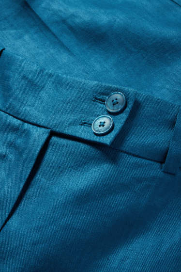 Women - Linen business trousers - high waist - straight fit - petrol