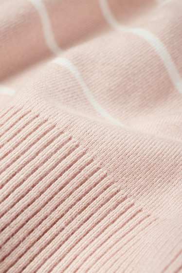 Dames - Gebreide trui - korte mouwen - gestreept - roze