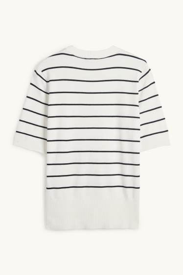 Women - Knitted jumper - short sleeve - striped - white