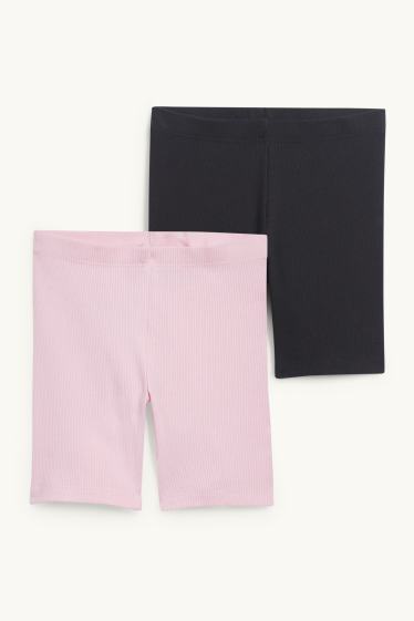 Bambine - Confezione da 2 - bermuda ciclista - a coste - nero / rosa