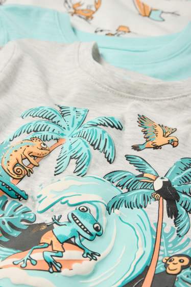 Kinderen: jongens - Set van 3 - surfende dieren - T-shirt - grijs / turquoise