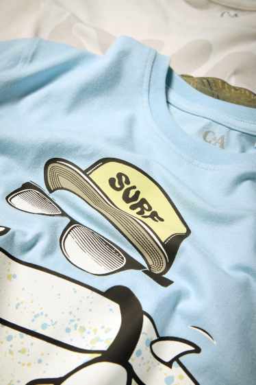 Kinderen: jongens - Set van 2 - surfer en skater - T-shirt - roze / blauw