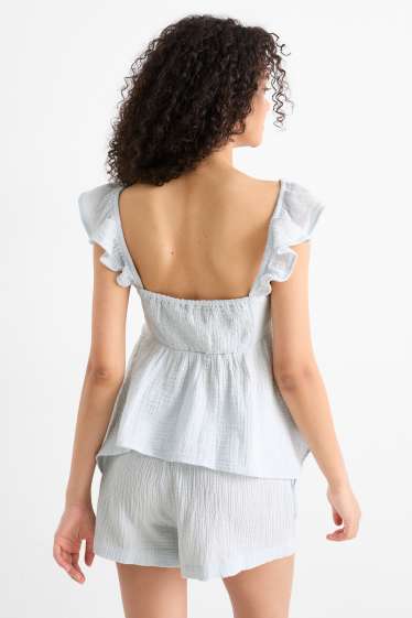 Donna - Blusa di mussola smanicata - azzurro