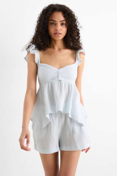 Donna - Blusa di mussola smanicata - azzurro