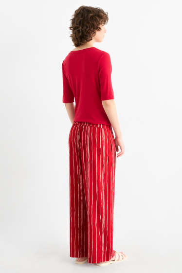 Femmes - Pantalon en toile - wide leg - à rayures - texturé - rouge