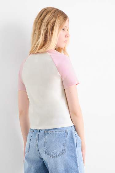 Kinderen: meisjes - Set van 2 - Lilo & Stitch - T-shirt - geribd - roze