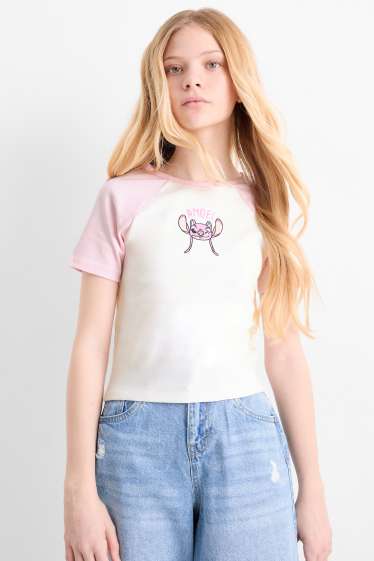 Kinderen: meisjes - Set van 2 - Lilo & Stitch - T-shirt - geribd - roze
