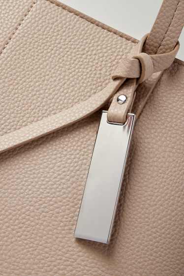 Femmes - Grand cabas - matière synthétique - beige clair