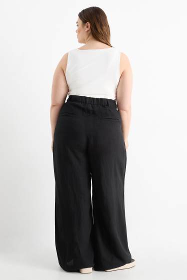 Damen - Stoffhose - High Waist - Wide Leg - Leinen-Mix - schwarz