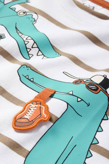 Kinderen: jongens - Skatende krokodil - T-shirt - gestreept - wit