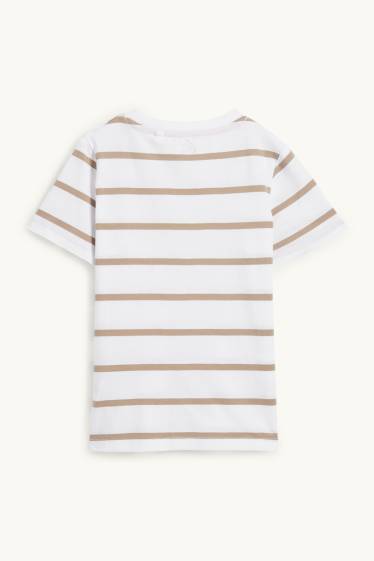 Kinderen: jongens - Skatende krokodil - T-shirt - gestreept - wit