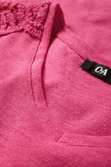 Mujer - Camiseta con escote en pico - regular fit - fucsia