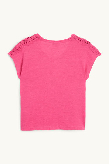 Mujer - Camiseta con escote en pico - regular fit - fucsia
