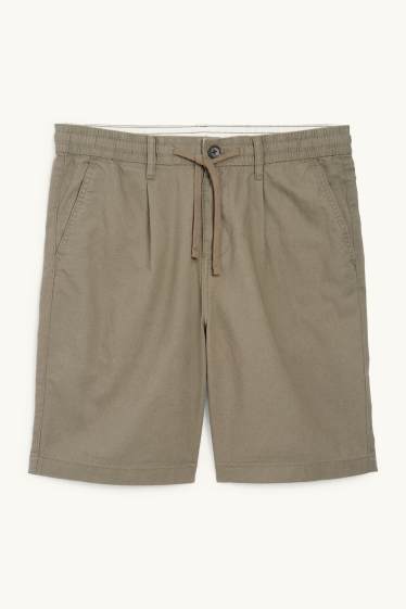 Heren - Shorts, deels van linnen - kaki
