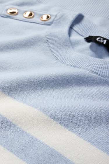 Damen - Strickpullover - kurzarm - gestreift - hellblau