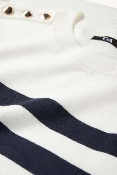 Damen - Strickpullover - kurzarm - gestreift - weiß / schwarz