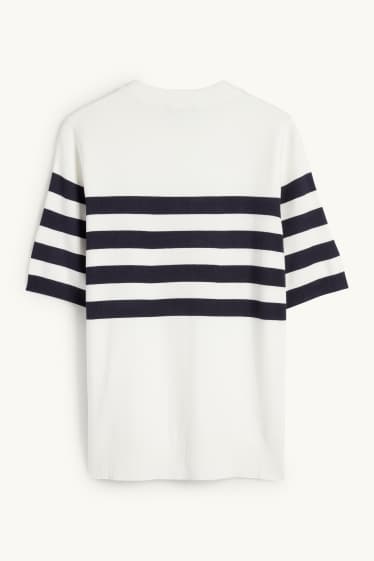 Damen - Strickpullover - kurzarm - gestreift - weiß / schwarz