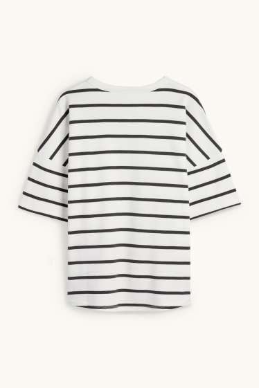Dámské - Tričko - oversized - pruhované - bílá/černá