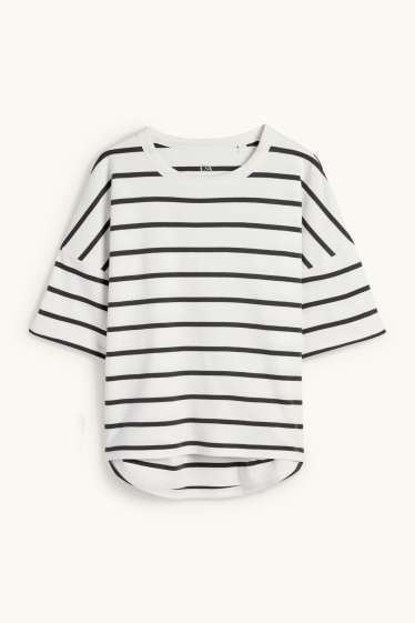 Dámské - Tričko - oversized - pruhované - bílá/černá