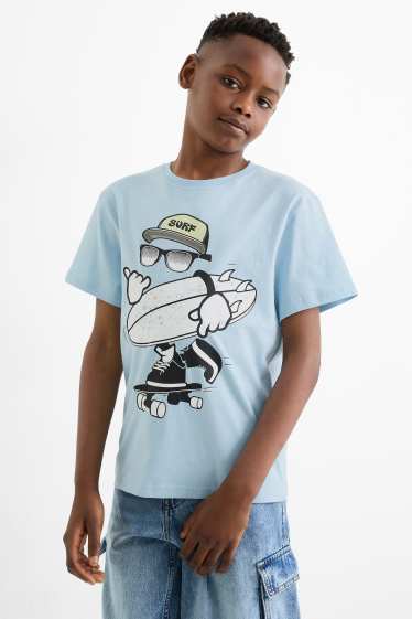 Kinderen: jongens - Set van 2 - surfer en skater - T-shirt - roze / blauw