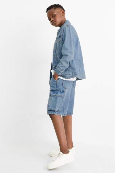 Kinder Jungen - Jeans-Cargo-Bermudas - helljeansblau