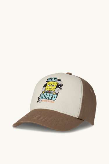 Děti - chlapci - Spongebob v kalhotách - kšiltovka - hnědá / krémově bílá