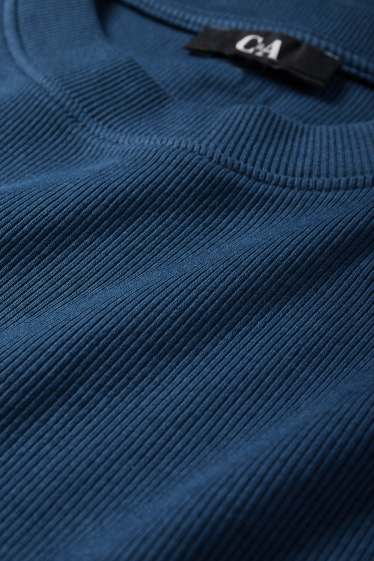 Dames - T-shirt-jurk - geribd - donkerblauw