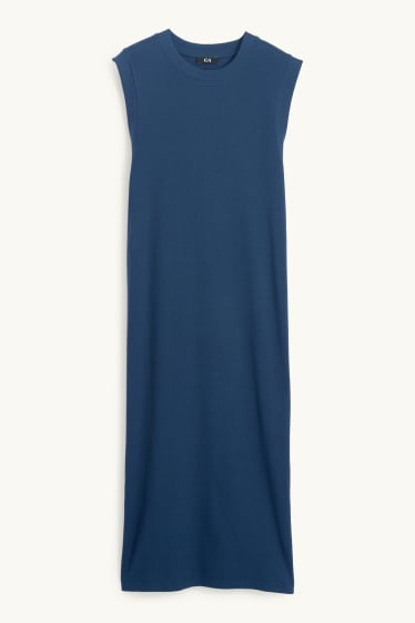 Dames - T-shirt-jurk - geribd - donkerblauw