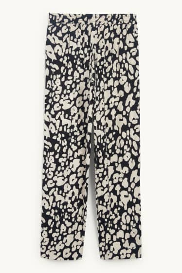 Femmes - Pantalon en toile - high waist - tapered fit - imprimé léopard - noir / beige