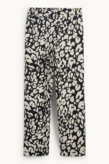 Femmes - Pantalon en toile - high waist - tapered fit - imprimé léopard - noir / beige