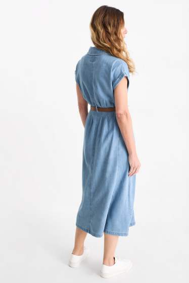 Women - Denim shirt dress with belt - blue denim