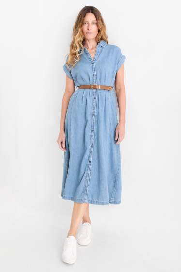 Women - Denim shirt dress with belt - blue denim