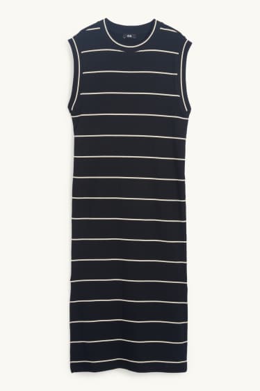 Femmes - Robe-T-shirt - finition côtelée - à rayures - noir / beige