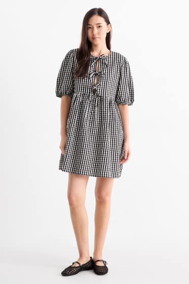 Donna - Vestito svasato - a quadretti - nero / bianco
