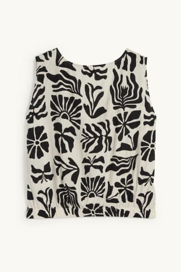 Femmes - Chemisier à col V et nœud - à motif - noir / beige