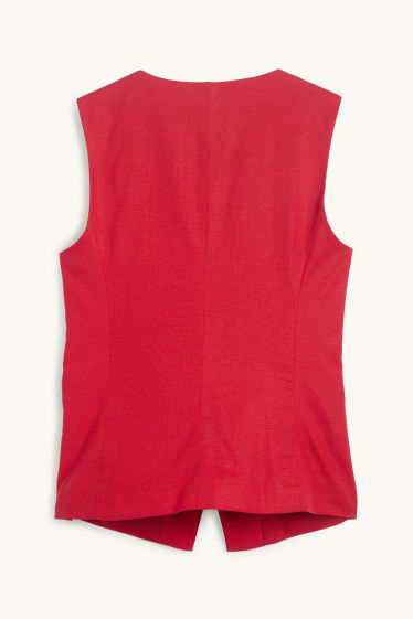 Women - Waistcoat - tailored fit - linen blend - dark red