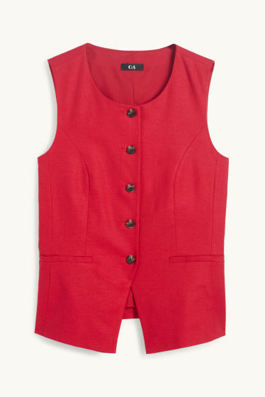 Women - Waistcoat - tailored fit - linen blend - dark red