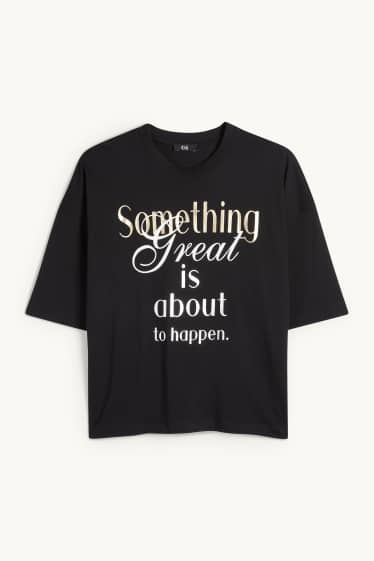 Femmes - T-shirt - Oversize - finition brillante - noir