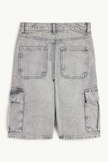 Kinder Buben - Jeans-Cargo-Bermudas - helljeansgrau