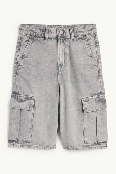 Kinder Buben - Jeans-Cargo-Bermudas - helljeansgrau